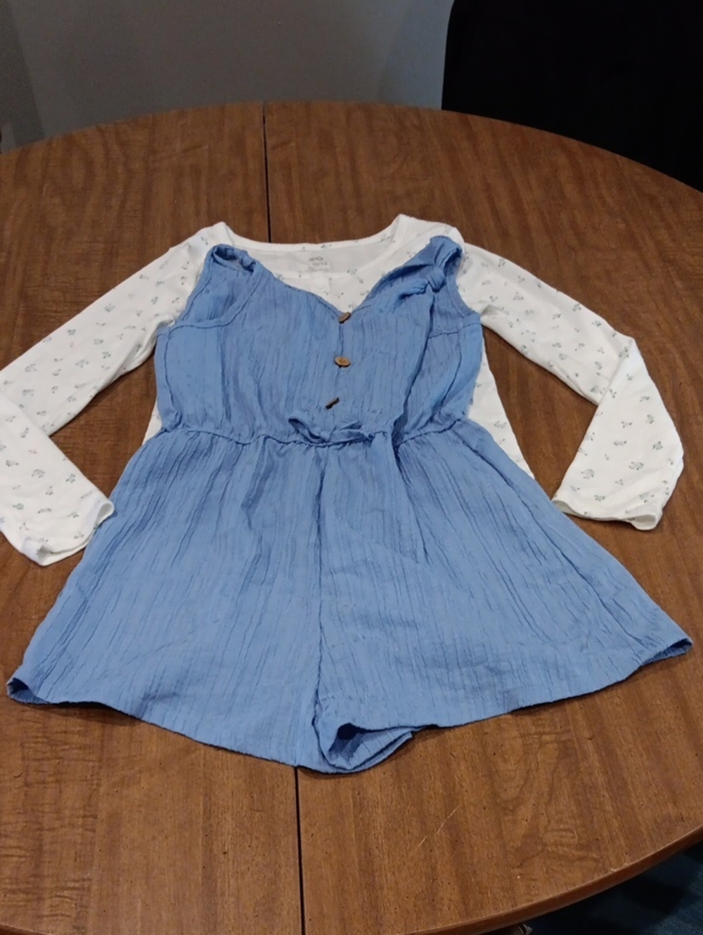 SO Blue Layered Romper with White Floral Top